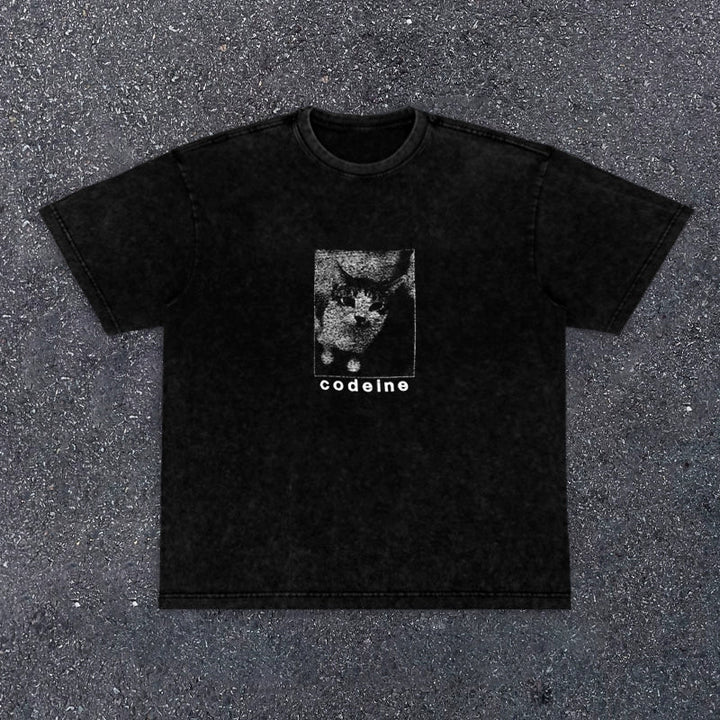 Vintage Wash Cat Graphic T-Shirt