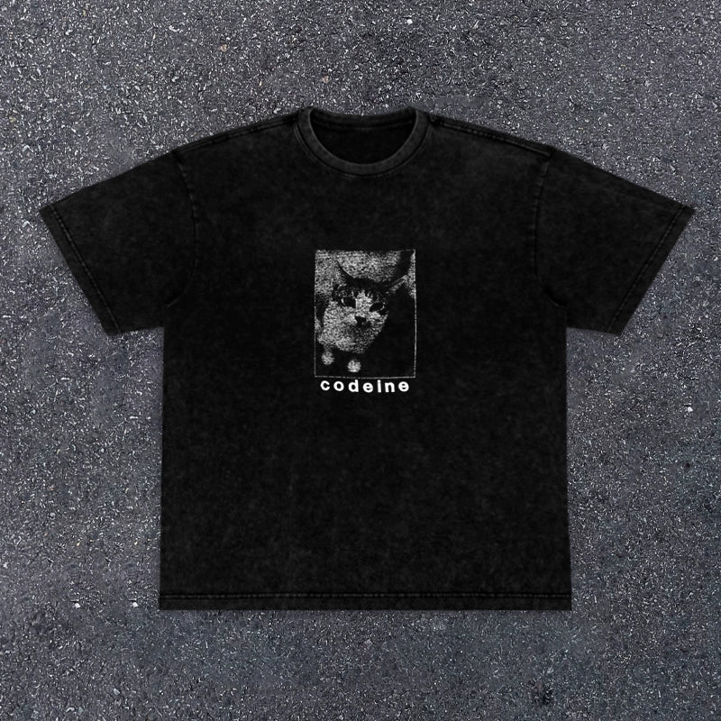 Vintage Wash Cat Graphic T-Shirt