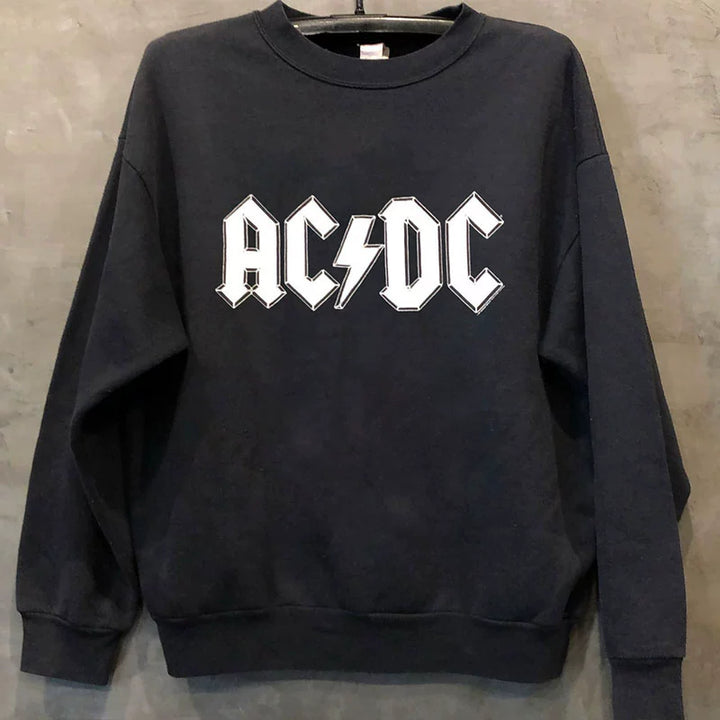 Retro ACDC Rock Band Simple Letters Vintage Crew Neck Sweatshirt