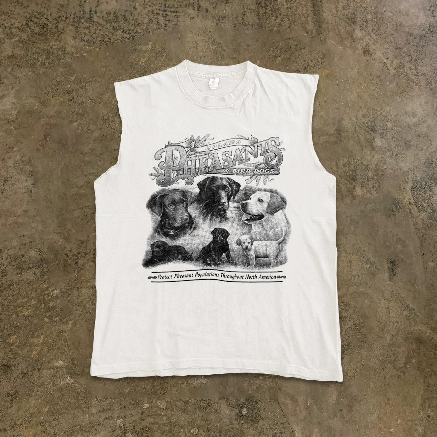 Vintage-Inspired Black and White Labrador Illustration Tank Top