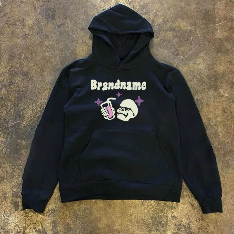 Vintage Hip Hop Skull Soda Print Hooded Sweatshirt