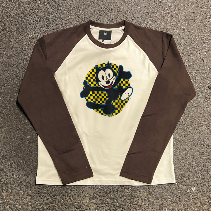 Vintage Plaid Patchwork Long Sleeve T-Shirt