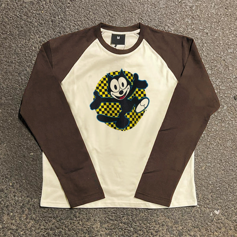 Vintage Plaid Patchwork Long Sleeve T-Shirt
