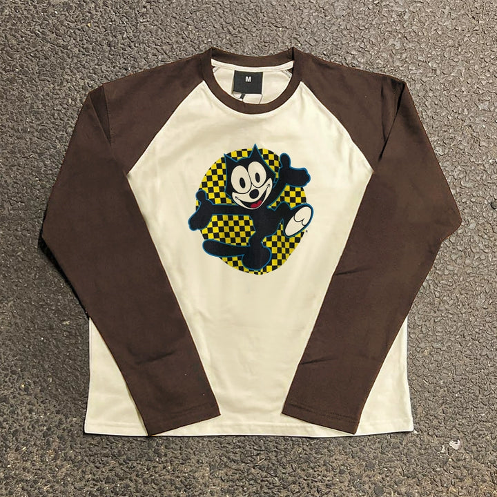 Vintage Plaid Patchwork Long Sleeve T-Shirt