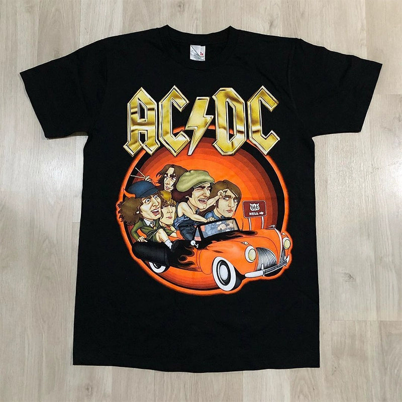 Vintage Punk Rock Tee featuring AC/DC, Metallica, and Nirvana Designs