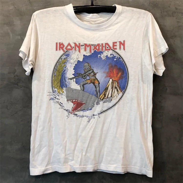 Iron Maiden Heavy Metal Graphic Tee with Distressed Texture