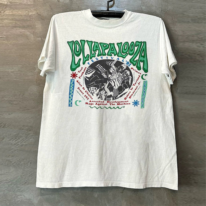 Lollapalooza Vintage Cotton Tee with Artistic Graphic Design