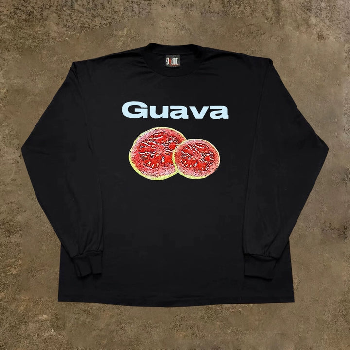 Vintage Red Guava Graphic Cotton Long-Sleeved T-Shirt