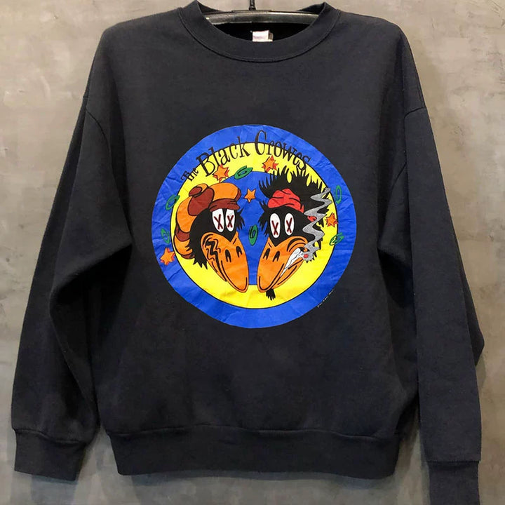 Vintage-Inspired Graphic Long-Sleeved Sweatshirt