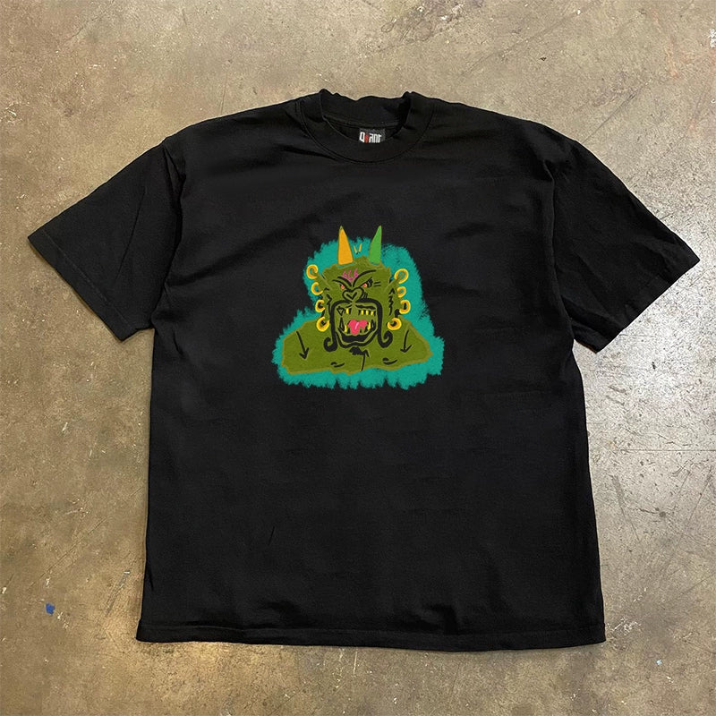 Horned Monster Graphic T-Shirt with Niche Design