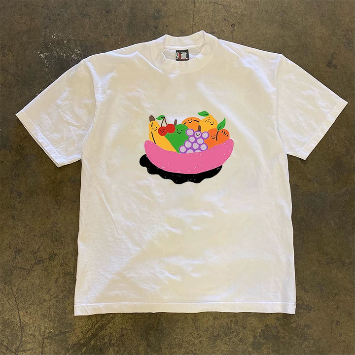 Niche Design Short Sleeve T-Shirt with Heavyweight Impermeable Fruit Platter Print