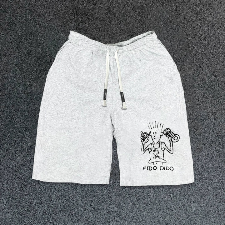 Grey Cartoon-Inspired Ins Style Shorts