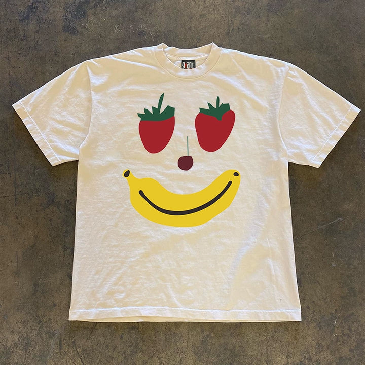 Strawberry Cherry Banana Fun Graphic Long-Sleeved T-Shirt