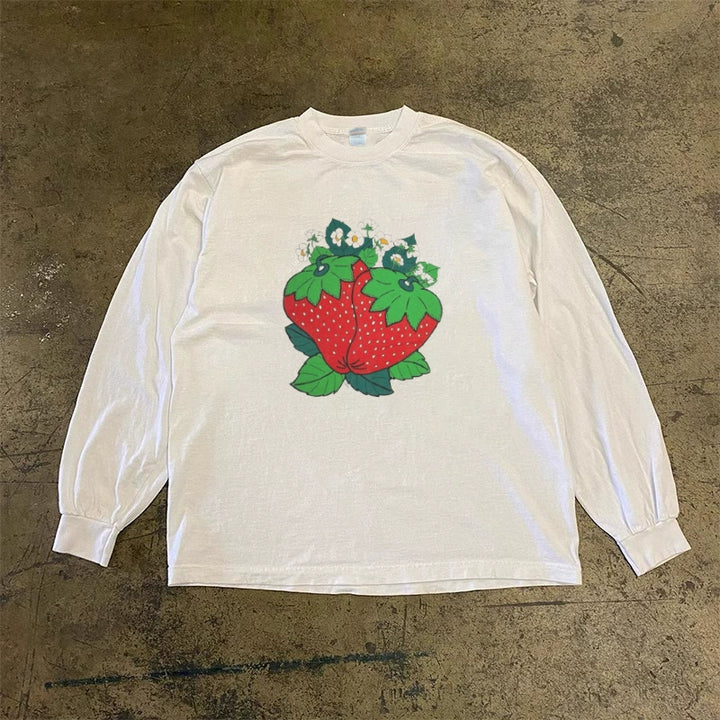 Vintage Strawberry Print Long Sleeve T-Shirt