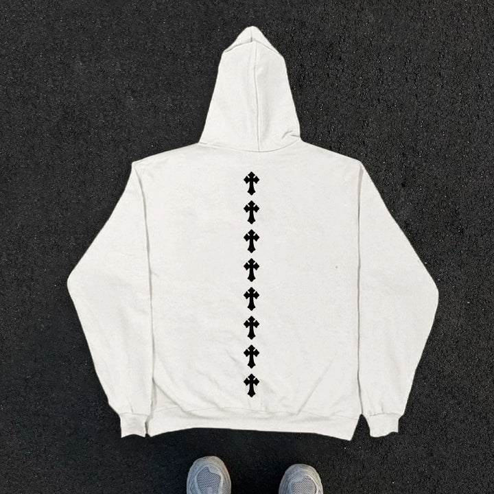 Cross Graphic Streetwear Hoodie in Black & White