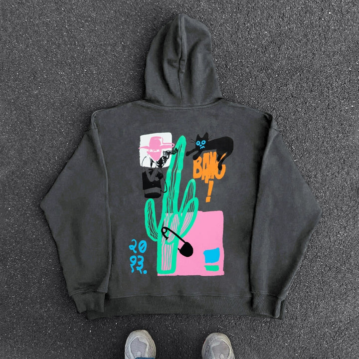 Amikaki Artistic Patchwork Illustration Hoodie