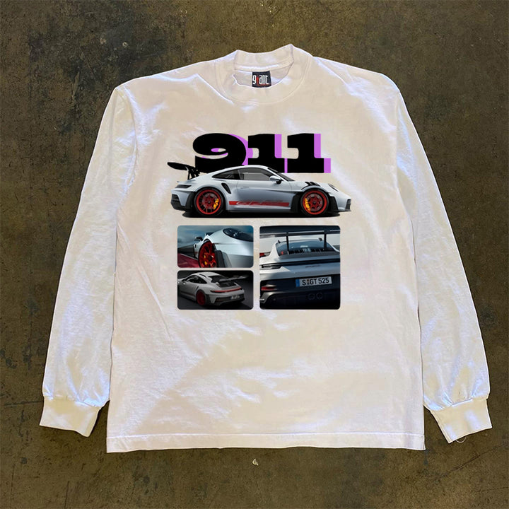 Heavyweight Pure Cotton American Street Racing Print Long Sleeve T-Shirt