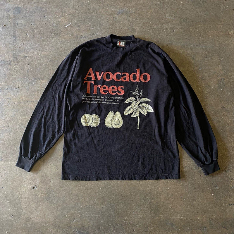 Heavy Impermeable Vintage Avocado Graphic Long Sleeve Shirt