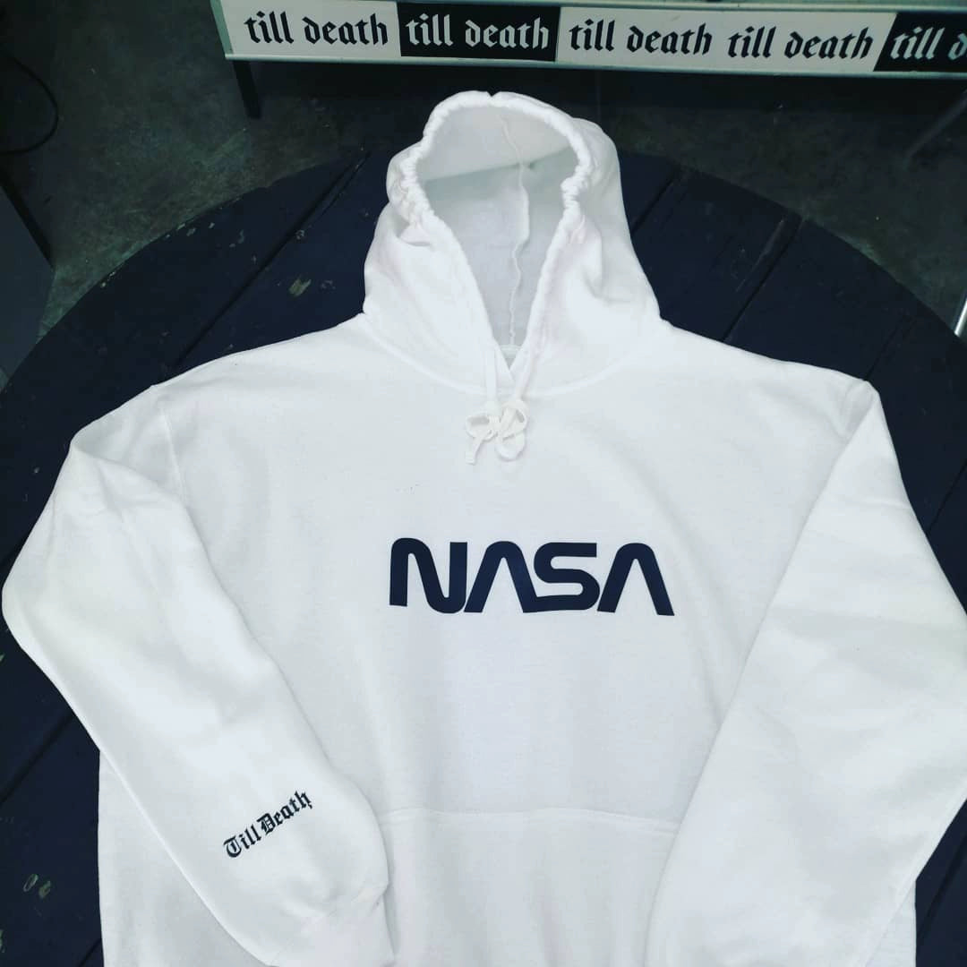 NASA-Inspired White Hoodie with Bold Street Style Design