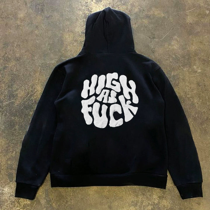 Grey Hip-Hop Letter Print Graphic Hoodie