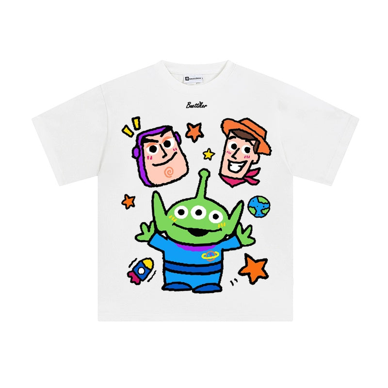 Playful Cartoon-Print Cotton T-Shirt