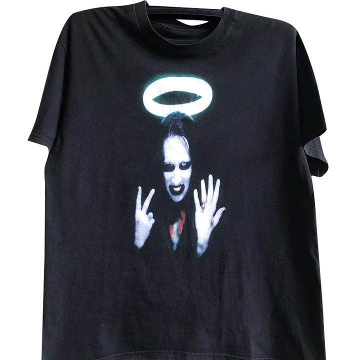 Metallica & Marilyn Manson Y2K High Street Portrait Graphic T-Shirt