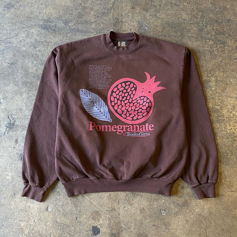 Pomegranate Fruit Letter Print Vintage Crewneck Sweatshirt