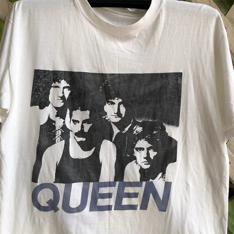 Vintage Queen Rock Band Cotton Print T-Shirt