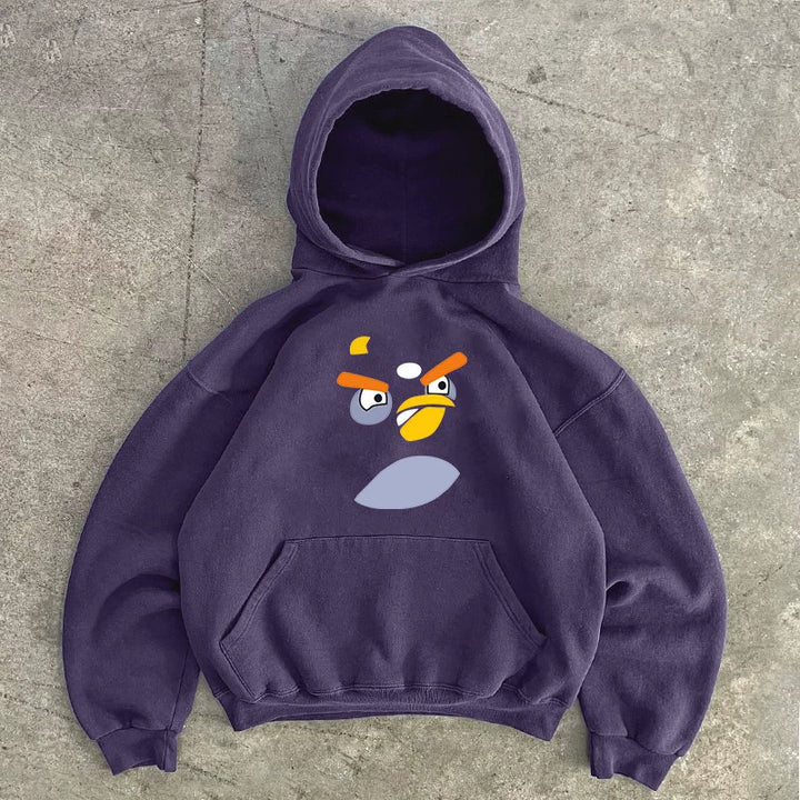 Vintage Angry Birds Fun Print Hooded Sweatshirt