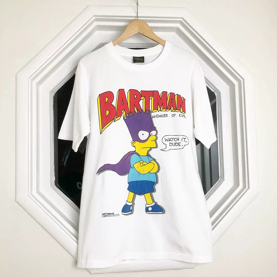 Vintage Anime-Inspired Batman & Simpsons Graphic T-Shirt