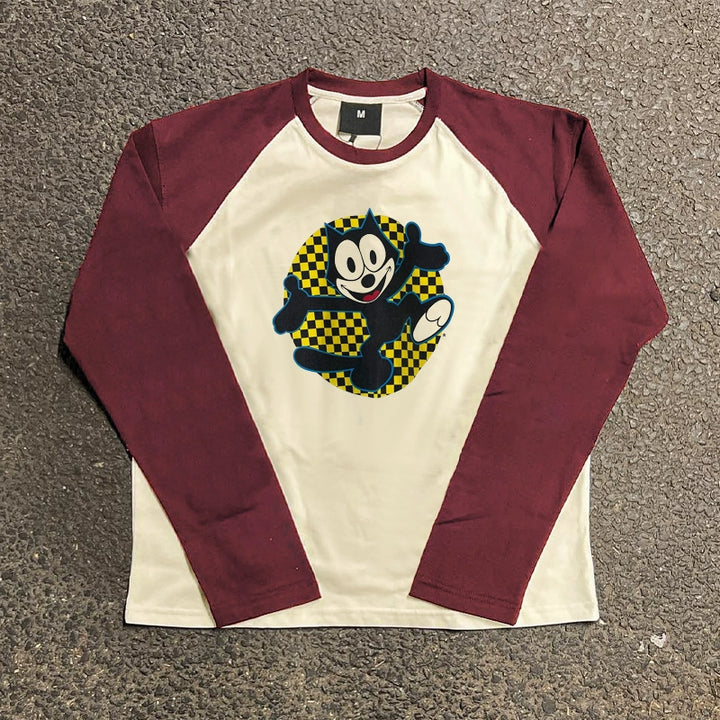 Vintage Plaid Patchwork Long Sleeve T-Shirt