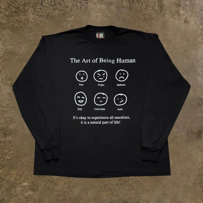 Versatile Emotion Graphic Long-Sleeved T-Shirt