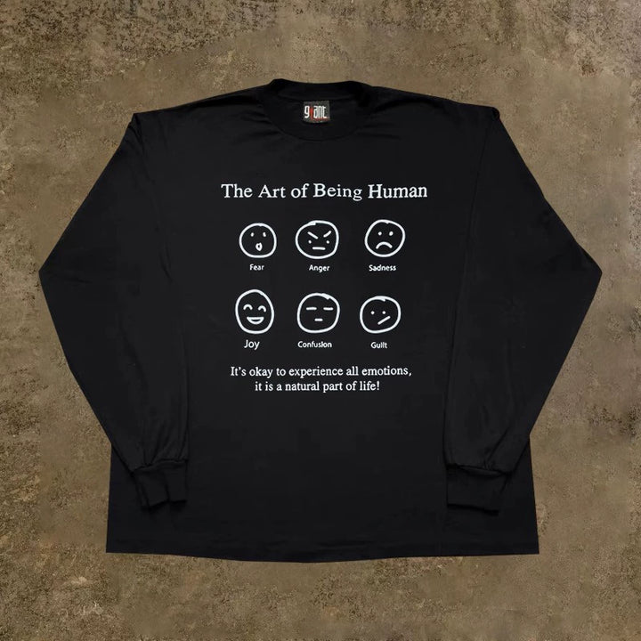 Versatile Emotion Graphic Long-Sleeved T-Shirt