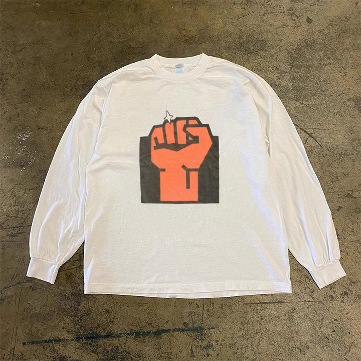 Vintage-Inspired Punch Fist Graphic Long Sleeve Tee