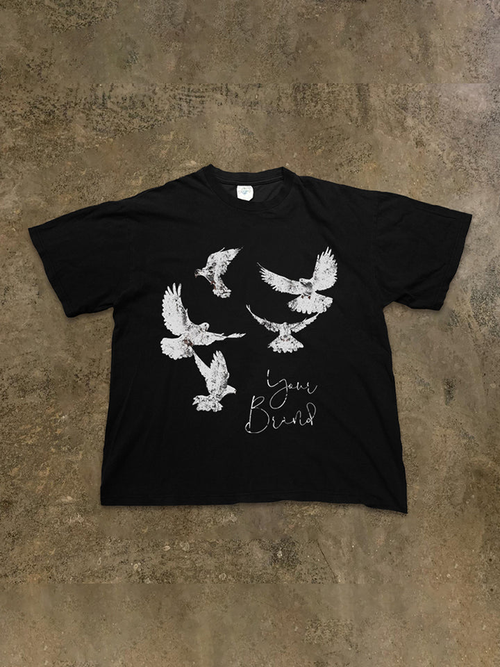 Heavy Vintage Dove Print Short-Sleeved T-Shirt