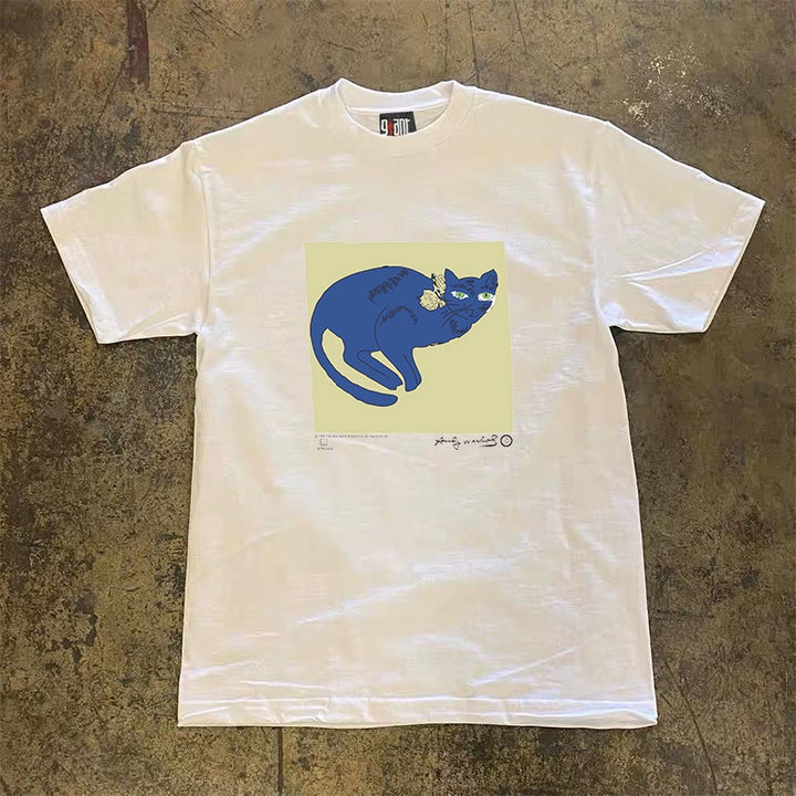 Heavy Blue Cat Niche Design Short Sleeve T-Shirt