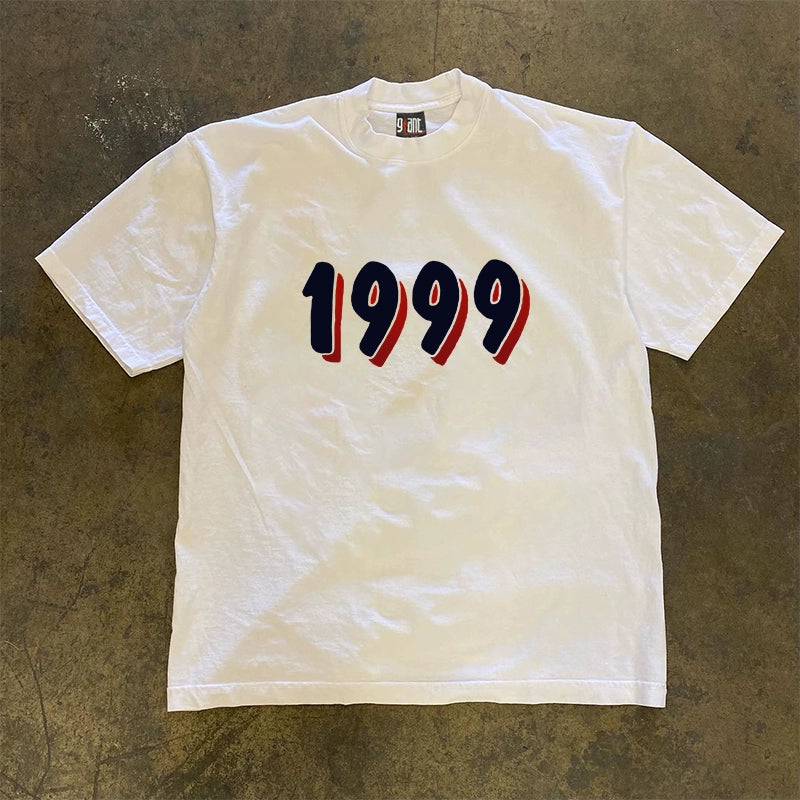 Niche Graphic Short Sleeve T-Shirt with 1999 Lettering