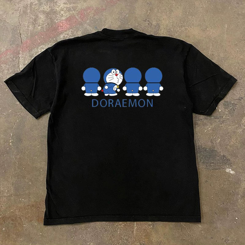 Cotton Print Short-Sleeved T-shirt with Graphic Design