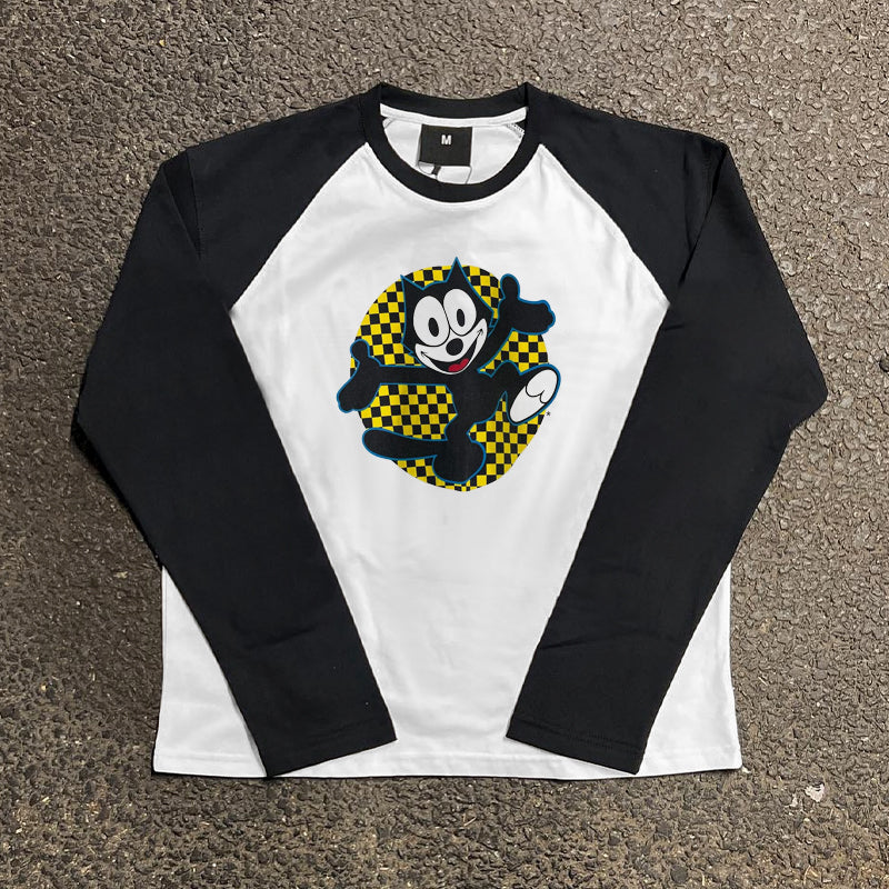 Vintage Plaid Patchwork Long Sleeve T-Shirt
