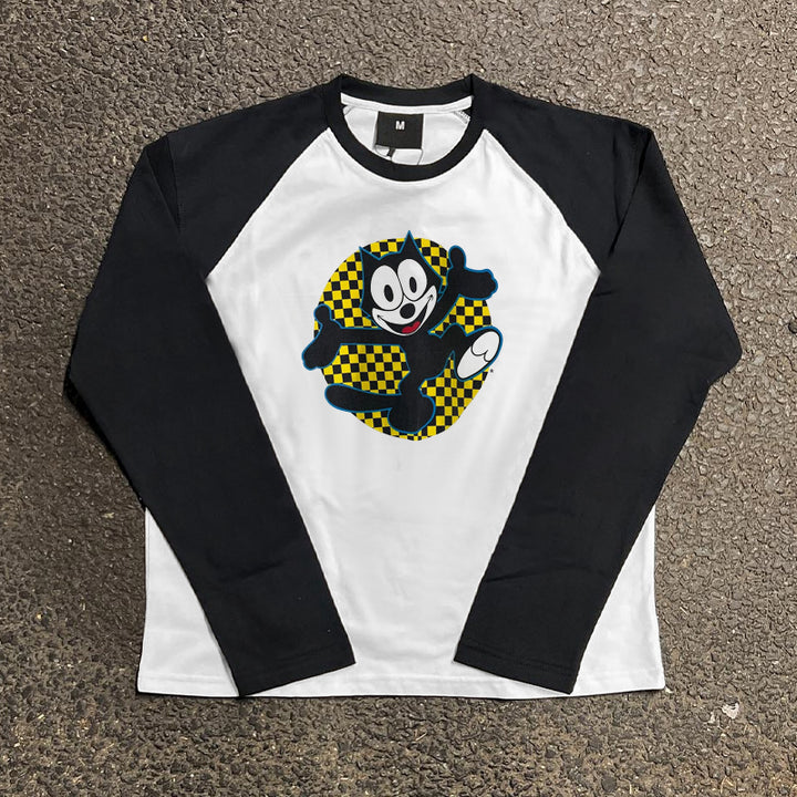 Vintage Plaid Patchwork Long Sleeve T-Shirt