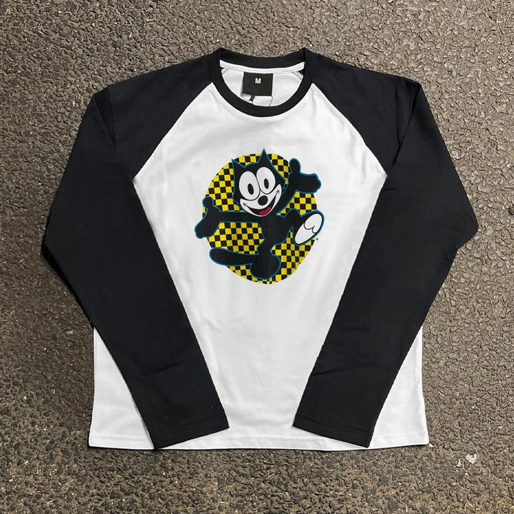 Vintage Plaid Patchwork Long Sleeve T-Shirt