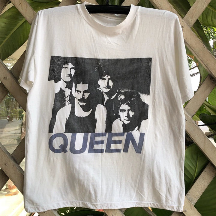 Vintage Queen Rock Band Cotton Print T-Shirt