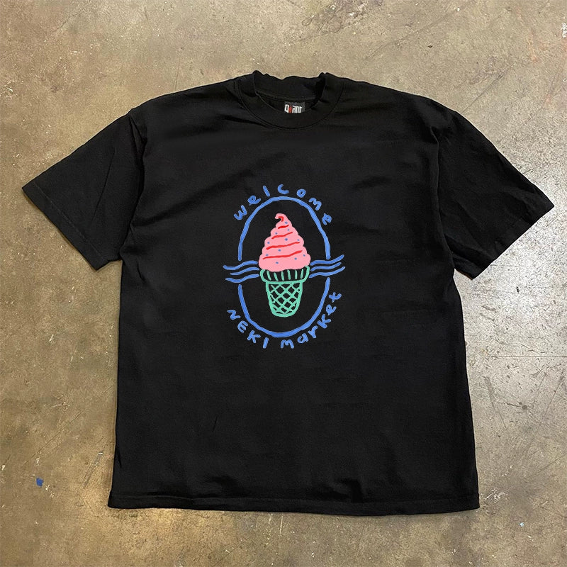 Retro Ice Cream Graphic Tee with Heavy Impermeable Design