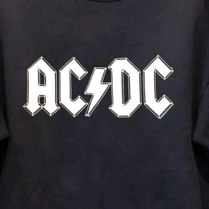 Retro ACDC Rock Band Simple Letters Vintage Crew Neck Sweatshirt