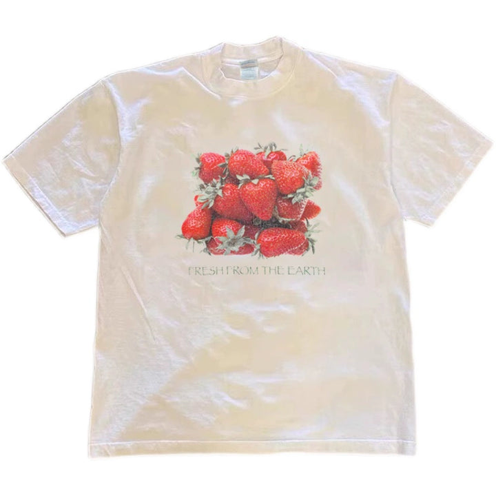 Realistic Strawberry Print Short Sleeve T-Shirt