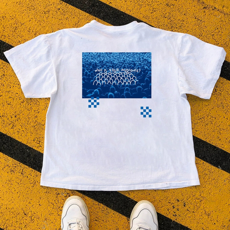 All-Cotton Checkerboard Texture Short-Sleeve Tee