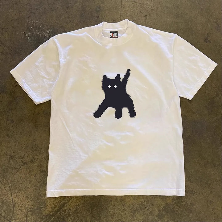 Pixelated Cat Graphic Short Sleeve T-Shirt