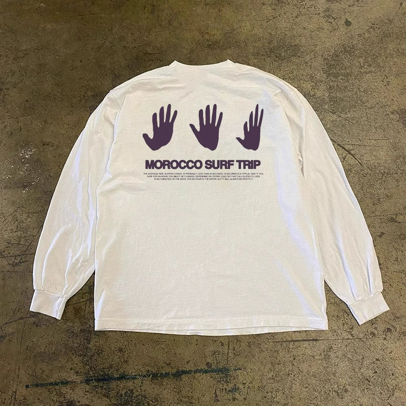 Hip-Hop Palm Graphic Long Sleeve T-Shirt