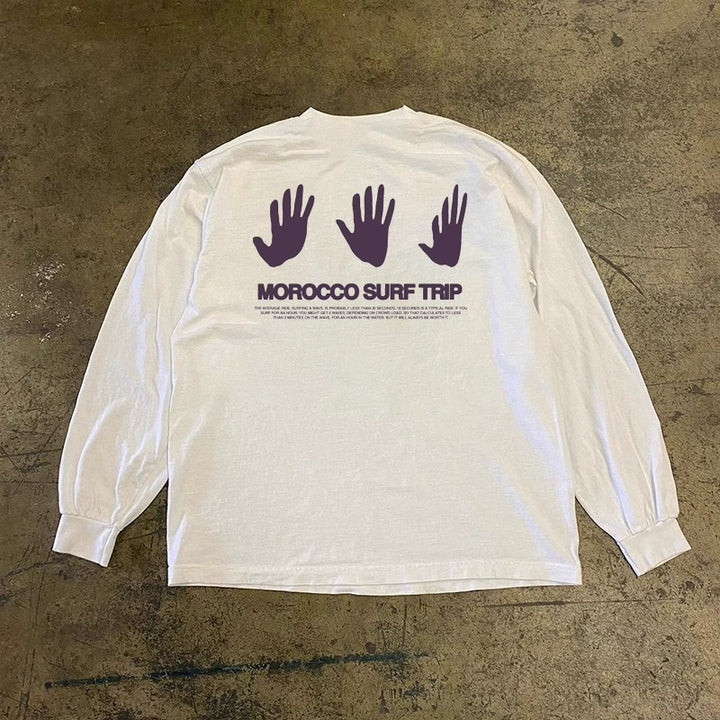 Hip-Hop Palm Graphic Long Sleeve T-Shirt