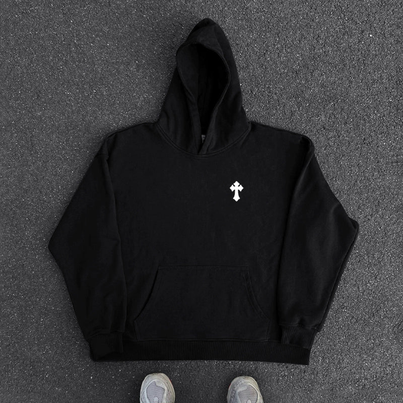 Cross Graphic Streetwear Hoodie in Black & White